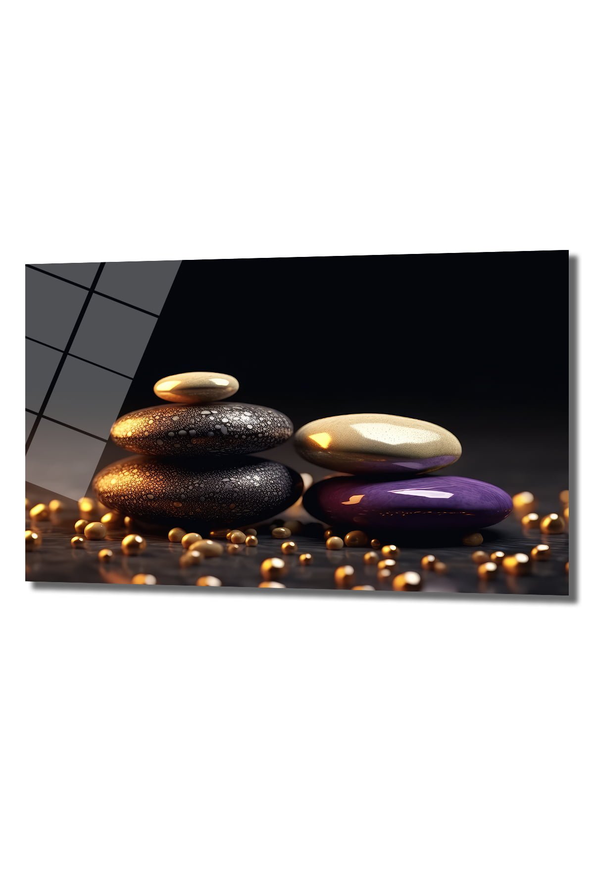 Zen Dengesi: Altın Dokunuşlu Modern Temperli Cam Tablo - Glazella Zen Dengesi: Altın Dokunuşlu Modern Temperli Cam Tablo - Glazella