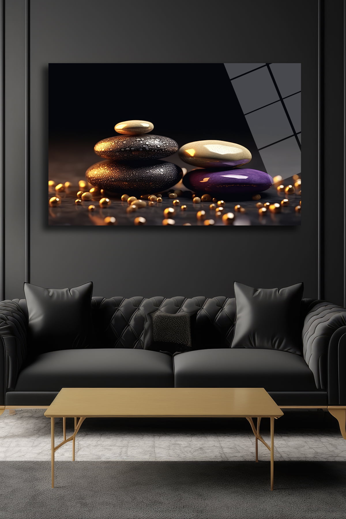 Zen Dengesi: Altın Dokunuşlu Modern Temperli Cam Tablo - Glazella Zen Dengesi: Altın Dokunuşlu Modern Temperli Cam Tablo - Glazella