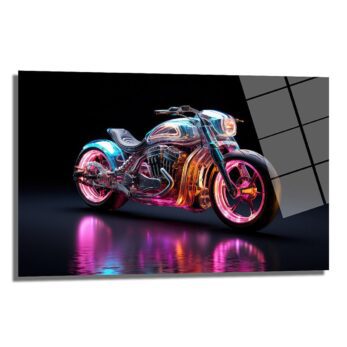 Neon Enerjisi: Fütüristik Motosiklet Cam Tablo - Glazella