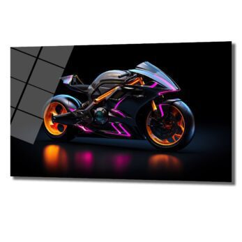 Neon Hızın Dansı: Fütüristik Motosiklet Modern Cam Tablo - Glazella Neon Hızın Dansı: Fütüristik Motosiklet Modern Cam Tablo - Glazella