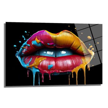 Renkli Dudaklar: Modern Pop Art Cam Tablo | Canlı Duvar Dekorasyonu - Glazella