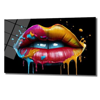 Renkli Dudaklar: Modern Pop Art Cam Tablo | Canlı Duvar Dekorasyonu - Glazella