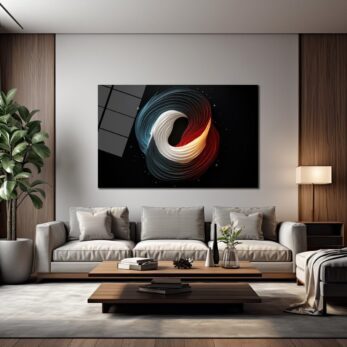 Enerji Sarmalı: Kırmızı, Beyaz ve Mavi Tonlarında Modern Soyut Cam Tablo - Glazella Enerji Sarmalı: Kırmızı, Beyaz ve Mavi Tonlarında Modern Soyut Cam Tablo - Glazella