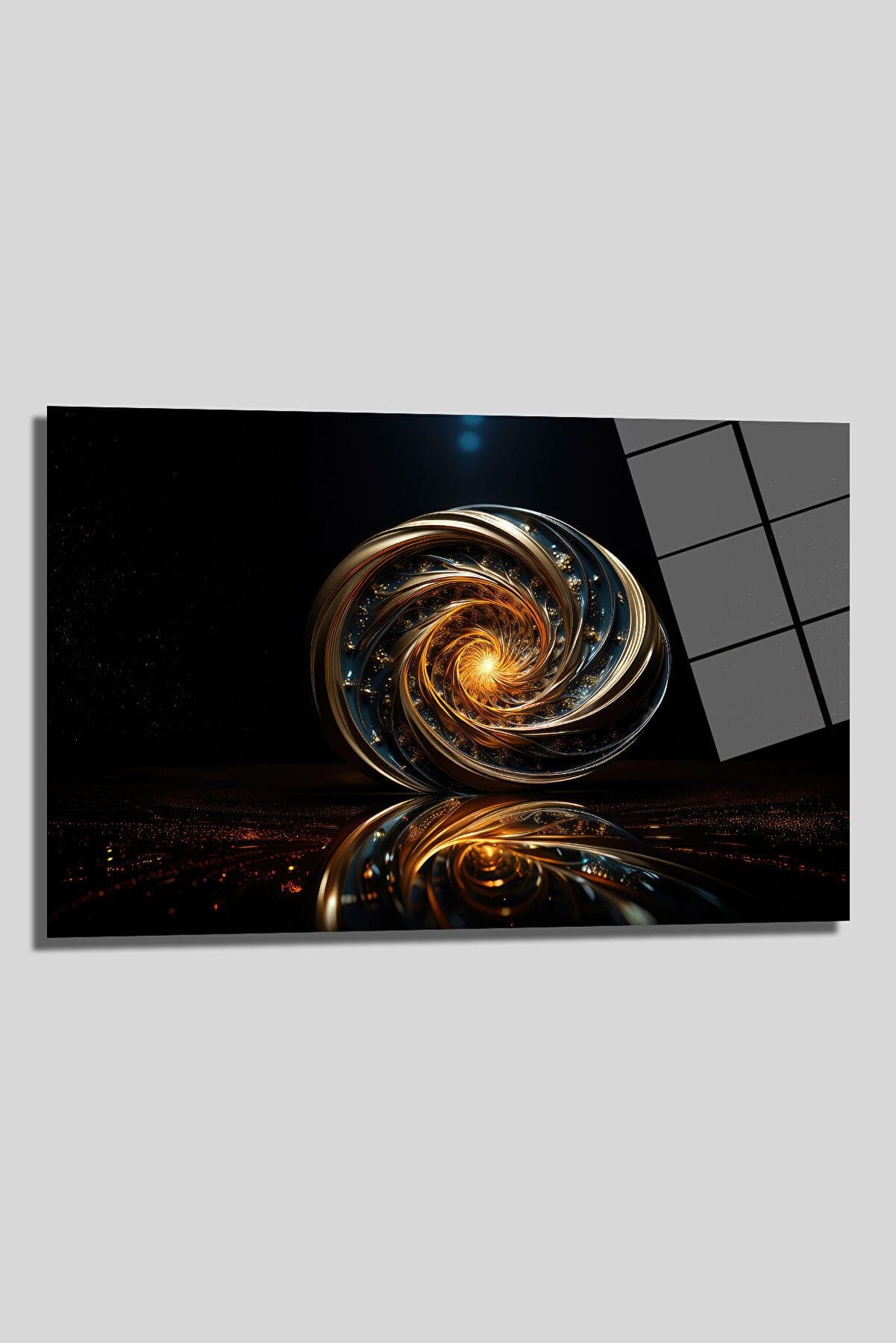 Altın Spiral Galaksi: Modern Soyut Temperli Cam Tablo - Glazella Altın Spiral Galaksi: Modern Soyut Temperli Cam Tablo - Glazella