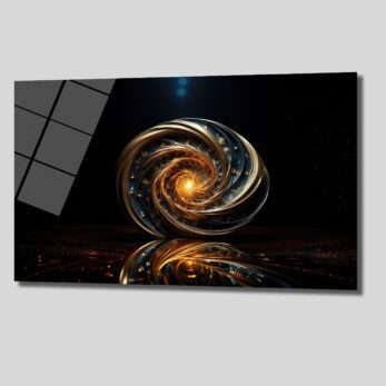Altın Spiral Galaksi: Modern Soyut Temperli Cam Tablo - Glazella
