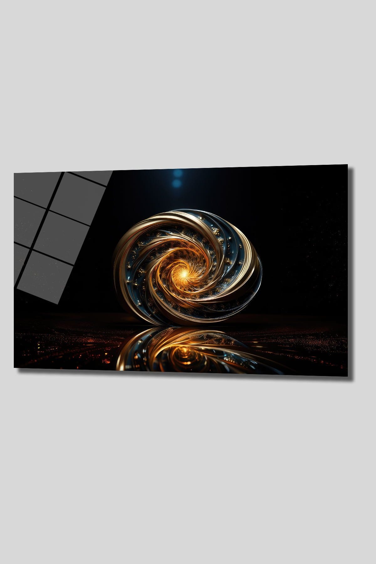 Altın Spiral Galaksi: Modern Soyut Temperli Cam Tablo - Glazella Altın Spiral Galaksi: Modern Soyut Temperli Cam Tablo - Glazella
