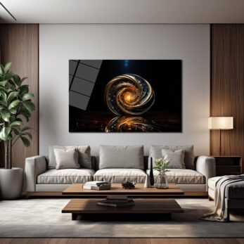 Altın Spiral Galaksi: Modern Soyut Temperli Cam Tablo - Glazella Altın Spiral Galaksi: Modern Soyut Temperli Cam Tablo - Glazella