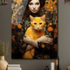Gizemli Kadın ve Turuncu Kedi: Modern Sanat Temperli Cam Tablo Duvar Dekoru cam tablo, duvar sanatı, modern dekorasyon, soyut sanat, cam sanat eserleri, iç mekan dekorasyonu, ofis dekorasyonu, ev dekorasyonu, restoran dekorasyonu, cafe dekorasyonu, cam baskı, UV baskı, estetik duvar sanatı
