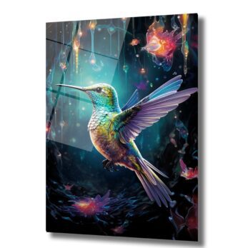 Işıltılı Kolibri Dansı: Modern Sanat Temperli Cam Tablo - Glazella