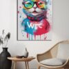 Renkli Gözlüklü Kedi: Modern Pop Art Temperli Cam Tablo Duvar Dekoru cam tablo, duvar sanatı, modern dekorasyon, soyut sanat, cam sanat eserleri, iç mekan dekorasyonu, ofis dekorasyonu, ev dekorasyonu, restoran dekorasyonu, cafe dekorasyonu, cam baskı, UV baskı, estetik duvar sanatı