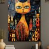 Gece Şehrin Gizemli Kedisi: Modern Sanat Temperli Cam Tablo Duvar Dekoru cam tablo, duvar sanatı, modern dekorasyon, soyut sanat, cam sanat eserleri, iç mekan dekorasyonu, ofis dekorasyonu, ev dekorasyonu, restoran dekorasyonu, cafe dekorasyonu, cam baskı, UV baskı, estetik duvar sanatı