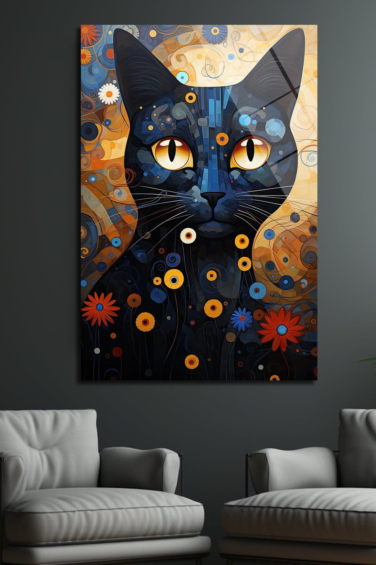 Gizemli Bakışlar: Sanatsal Kara Kedi Temalı Modern Temperli Cam Tablo Duvar Dekoru cam tablo, duvar sanatı, modern dekorasyon, soyut sanat, cam sanat eserleri, iç mekan dekorasyonu, ofis dekorasyonu, ev dekorasyonu, restoran dekorasyonu, cafe dekorasyonu, cam baskı, UV baskı, estetik duvar sanatı