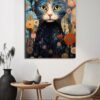 Mistik Kedi Bahçesi: Canlı Renkli Temperli Cam Tablo Duvar Dekoru cam tablo, duvar sanatı, modern dekorasyon, soyut sanat, cam sanat eserleri, iç mekan dekorasyonu, ofis dekorasyonu, ev dekorasyonu, restoran dekorasyonu, cafe dekorasyonu, cam baskı, UV baskı, estetik duvar sanatı