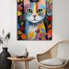 Rengarenk Neşe: Modern Sanat Kedi Temalı Temperli Cam Tablo Duvar Dekoru cam tablo, duvar sanatı, modern dekorasyon, soyut sanat, cam sanat eserleri, iç mekan dekorasyonu, ofis dekorasyonu, ev dekorasyonu, restoran dekorasyonu, cafe dekorasyonu, cam baskı, UV baskı, estetik duvar sanatı