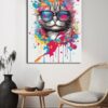 Cool Kedi: Renkli Sıçramalarla Gözlüklü Sanatsal Cam Tablo Duvar Dekoru cam tablo, duvar sanatı, modern dekorasyon, soyut sanat, cam sanat eserleri, iç mekan dekorasyonu, ofis dekorasyonu, ev dekorasyonu, restoran dekorasyonu, cafe dekorasyonu, cam baskı, UV baskı, estetik duvar sanatı