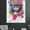Cool Kedi: Renkli Sıçramalarla Gözlüklü Sanatsal Cam Tablo Duvar Dekoru cam tablo, duvar sanatı, modern dekorasyon, soyut sanat, cam sanat eserleri, iç mekan dekorasyonu, ofis dekorasyonu, ev dekorasyonu, restoran dekorasyonu, cafe dekorasyonu, cam baskı, UV baskı, estetik duvar sanatı