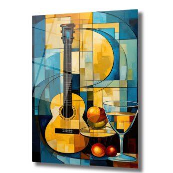 Ritim ve Renklerin Dansı: Modern Geometrik Gitar Cam Tablo - Glazella Ritim ve Renklerin Dansı: Modern Geometrik Gitar Cam Tablo - Glazella