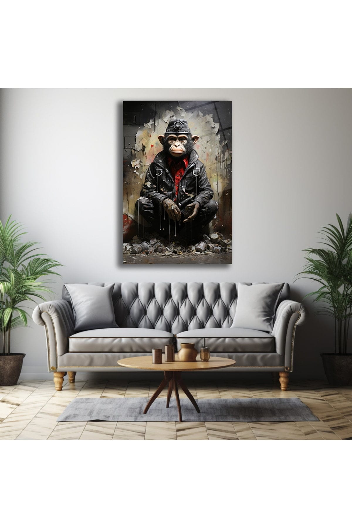 Asi Ruh: Şempanze Portreli Modern Sanat Cam Tablo Duvar Dekoru cam tablo, duvar sanatı, modern dekorasyon, soyut sanat, cam sanat eserleri, iç mekan dekorasyonu, ofis dekorasyonu, ev dekorasyonu, restoran dekorasyonu, cafe dekorasyonu, cam baskı, UV baskı, estetik duvar sanatı