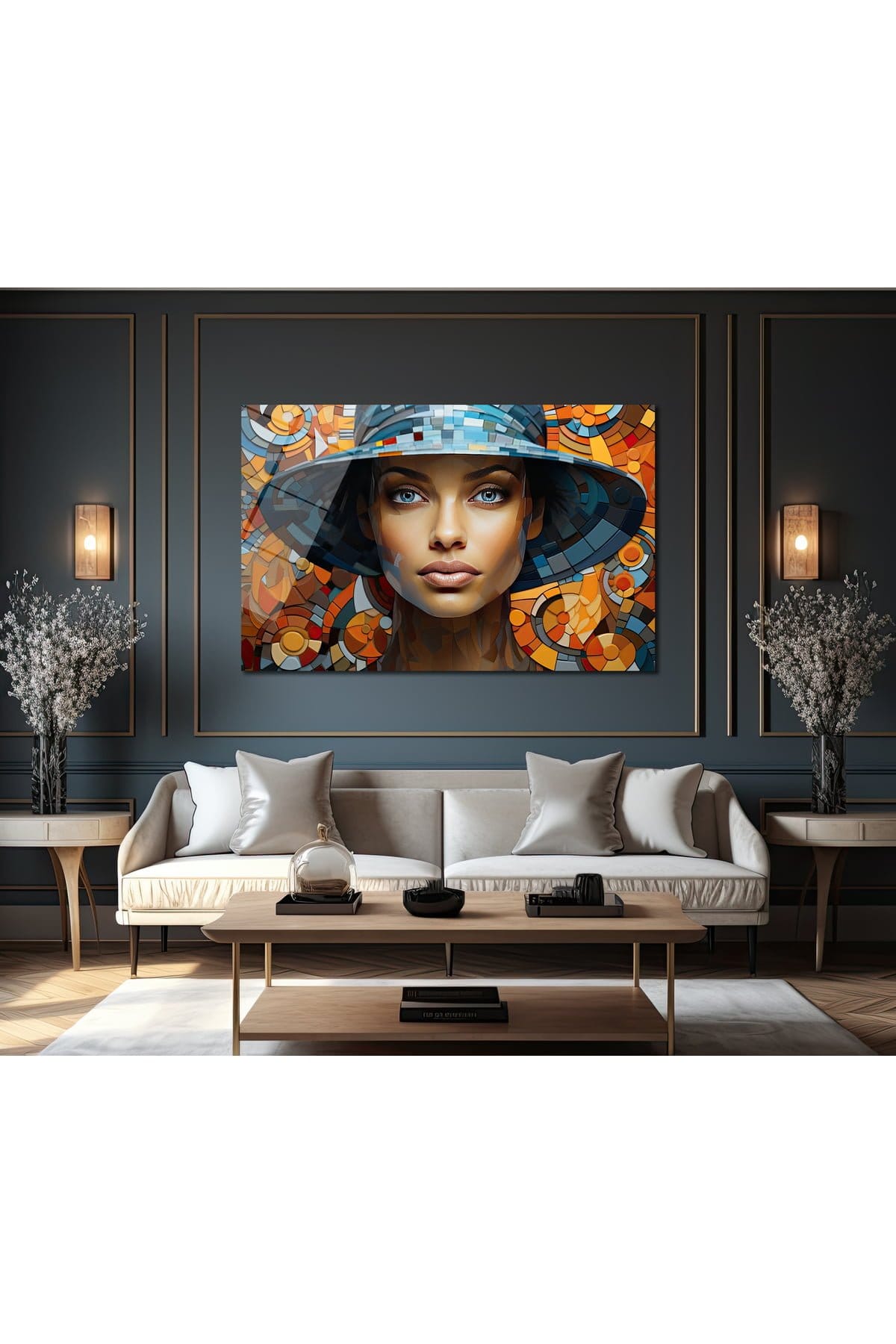 Mozaik Güzeli: Renkli Geometrik Kadın Portresi Temperli Cam Tablo Duvar Dekoru cam tablo, duvar sanatı, modern dekorasyon, soyut sanat, cam sanat eserleri, iç mekan dekorasyonu, ofis dekorasyonu, ev dekorasyonu, restoran dekorasyonu, cafe dekorasyonu, cam baskı, UV baskı, estetik duvar sanatı