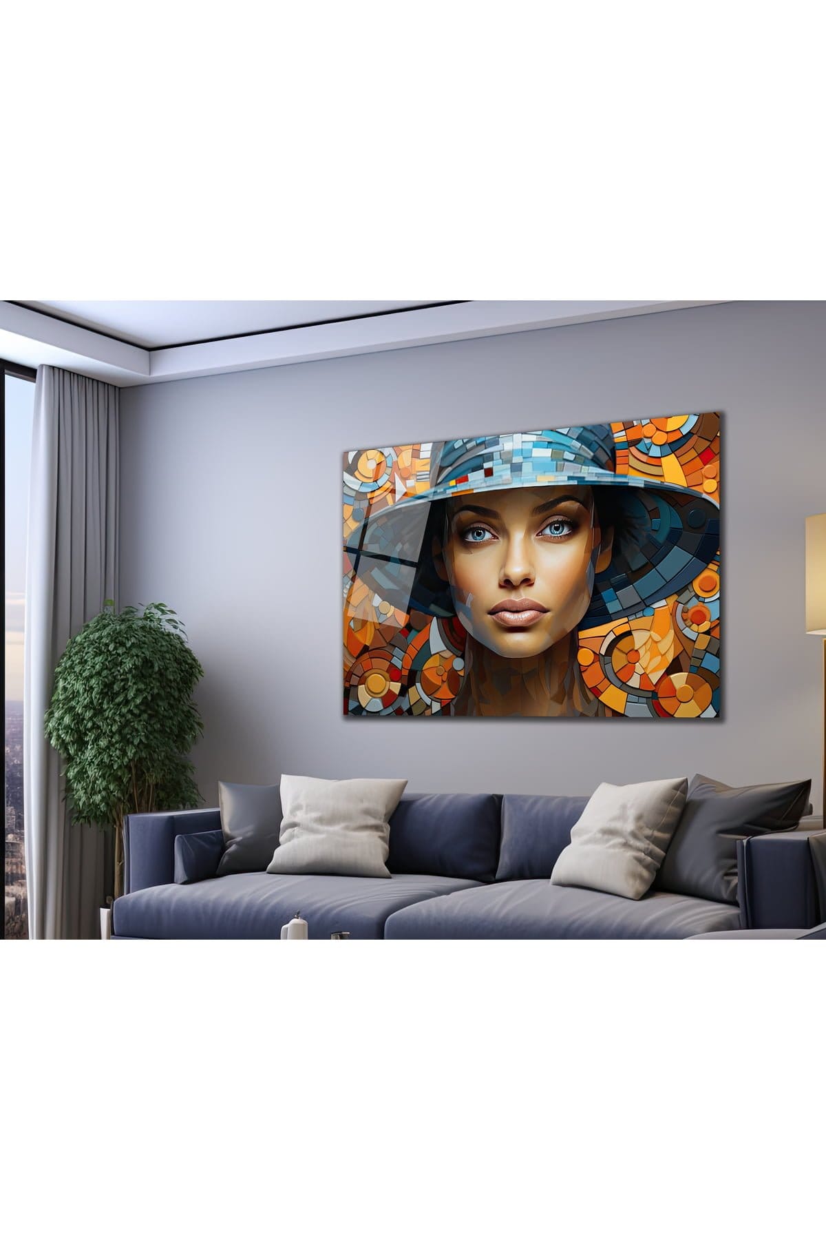 Mozaik Güzeli: Renkli Geometrik Kadın Portresi Temperli Cam Tablo Duvar Dekoru cam tablo, duvar sanatı, modern dekorasyon, soyut sanat, cam sanat eserleri, iç mekan dekorasyonu, ofis dekorasyonu, ev dekorasyonu, restoran dekorasyonu, cafe dekorasyonu, cam baskı, UV baskı, estetik duvar sanatı