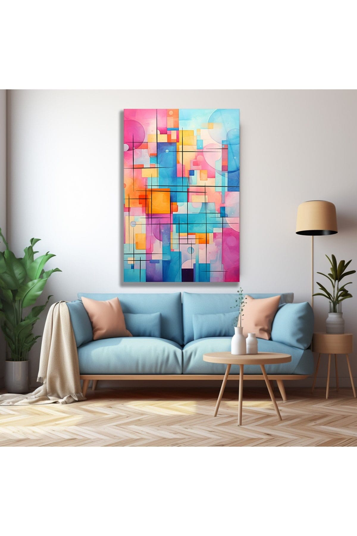 Canlı Geometrik Dans: Modern Soyut Temperli Cam Tablo Duvar Dekoru cam tablo, duvar sanatı, modern dekorasyon, soyut sanat, cam sanat eserleri, iç mekan dekorasyonu, ofis dekorasyonu, ev dekorasyonu, restoran dekorasyonu, cafe dekorasyonu, cam baskı, UV baskı, estetik duvar sanatı