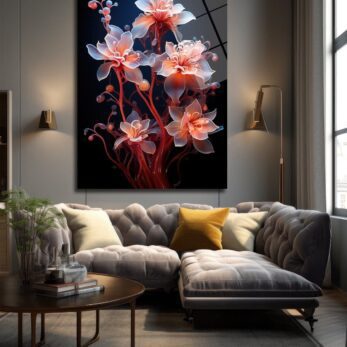Eterik Işıltı: Modern Sanat Çiçekleri Temalı Temperli Cam Tablo - Glazella Eterik Işıltı: Modern Sanat Çiçekleri Temalı Temperli Cam Tablo - Glazella