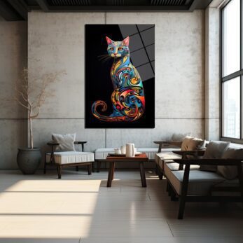 Rengarenk Mozaik Kedi: Canlı Sanat Temperli Cam Tablo - Glazella Rengarenk Mozaik Kedi: Canlı Sanat Temperli Cam Tablo - Glazella