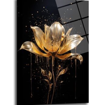 Altın Damlalı Lotus: Lüks ve Modern Cam Tablo Sanatı - Glazella