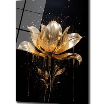 Altın Damlalı Lotus: Lüks ve Modern Cam Tablo Sanatı - Glazella