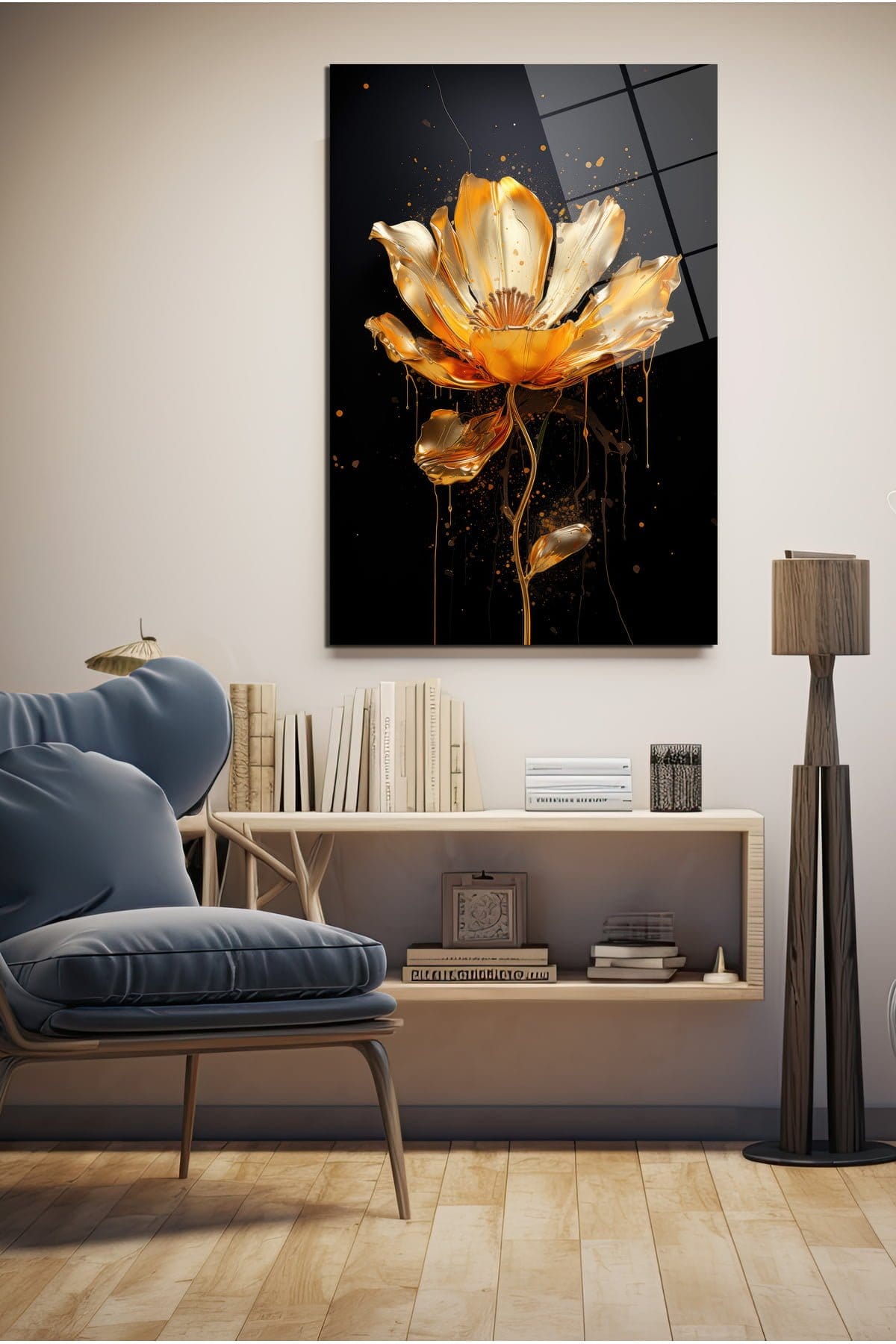 Altın Dokunuş: Lüks Altın Çiçek Modern Cam Tablo Duvar Dekoru cam tablo, duvar sanatı, modern dekorasyon, soyut sanat, cam sanat eserleri, iç mekan dekorasyonu, ofis dekorasyonu, ev dekorasyonu, restoran dekorasyonu, cafe dekorasyonu, cam baskı, UV baskı, estetik duvar sanatı