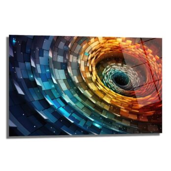 Dinamik Spiral: Canlı Renklerde Modern Soyut Cam Tablo - Glazella