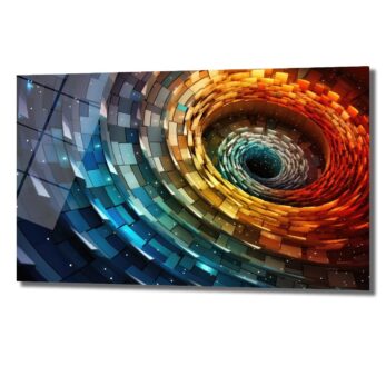 Dinamik Spiral: Canlı Renklerde Modern Soyut Cam Tablo - Glazella