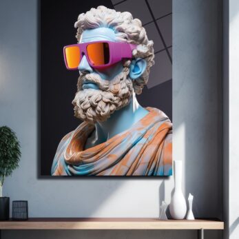 Fütüristik Vizyon: Pembe Gözlüklü Antik Heykel Cam Tablo - Glazella Fütüristik Vizyon: Pembe Gözlüklü Antik Heykel Cam Tablo - Glazella