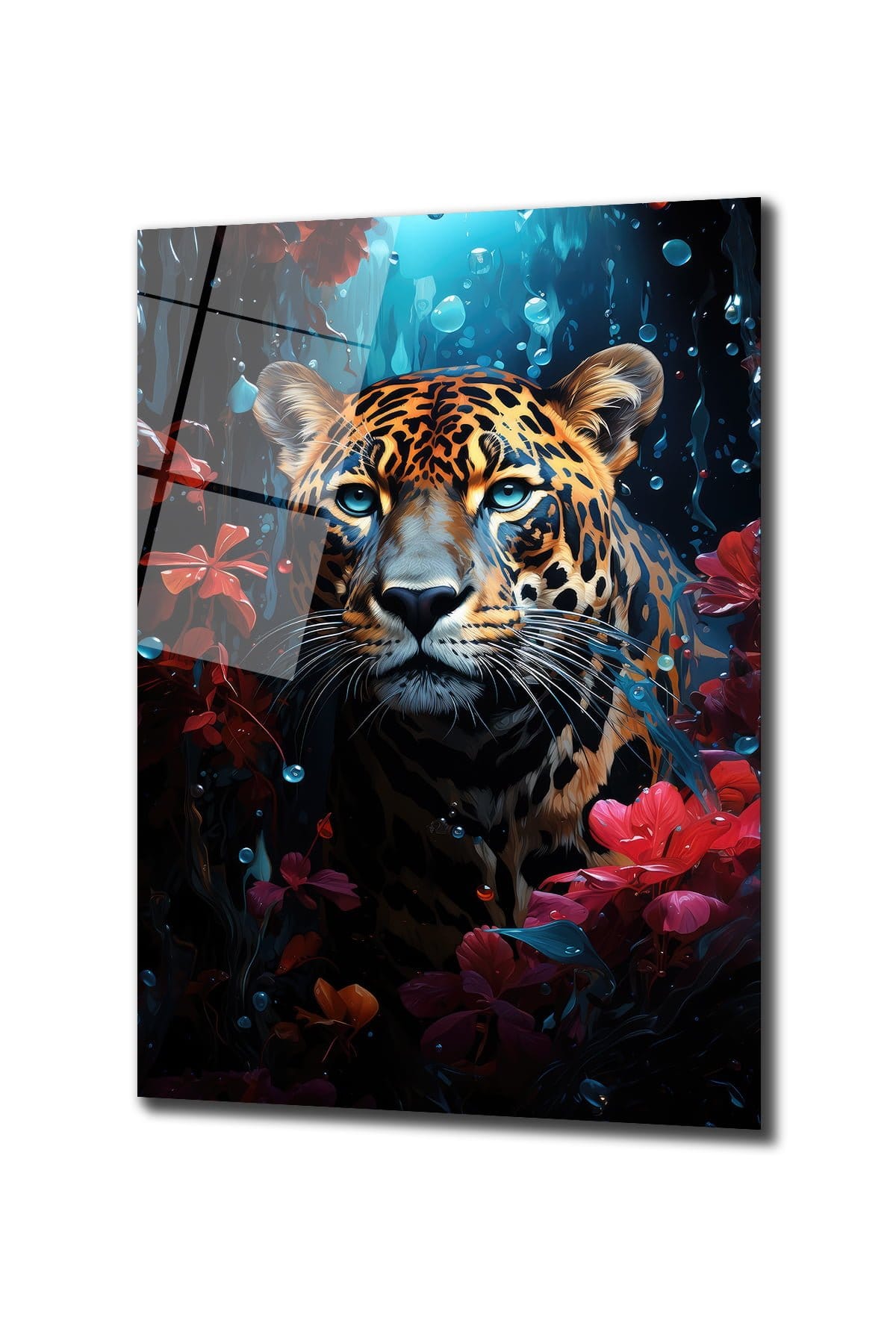 Gizemli Orman Leoparı: Büyüleyici Mavi Gözlerle Dekoratif Cam Tablo Duvar Dekoru cam tablo, duvar sanatı, modern dekorasyon, soyut sanat, cam sanat eserleri, iç mekan dekorasyonu, ofis dekorasyonu, ev dekorasyonu, restoran dekorasyonu, cafe dekorasyonu, cam baskı, UV baskı, estetik duvar sanatı