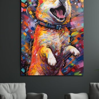 Neşeli Corgi: Canlı Renklerle Modern Sanat Cam Tablo - Glazella