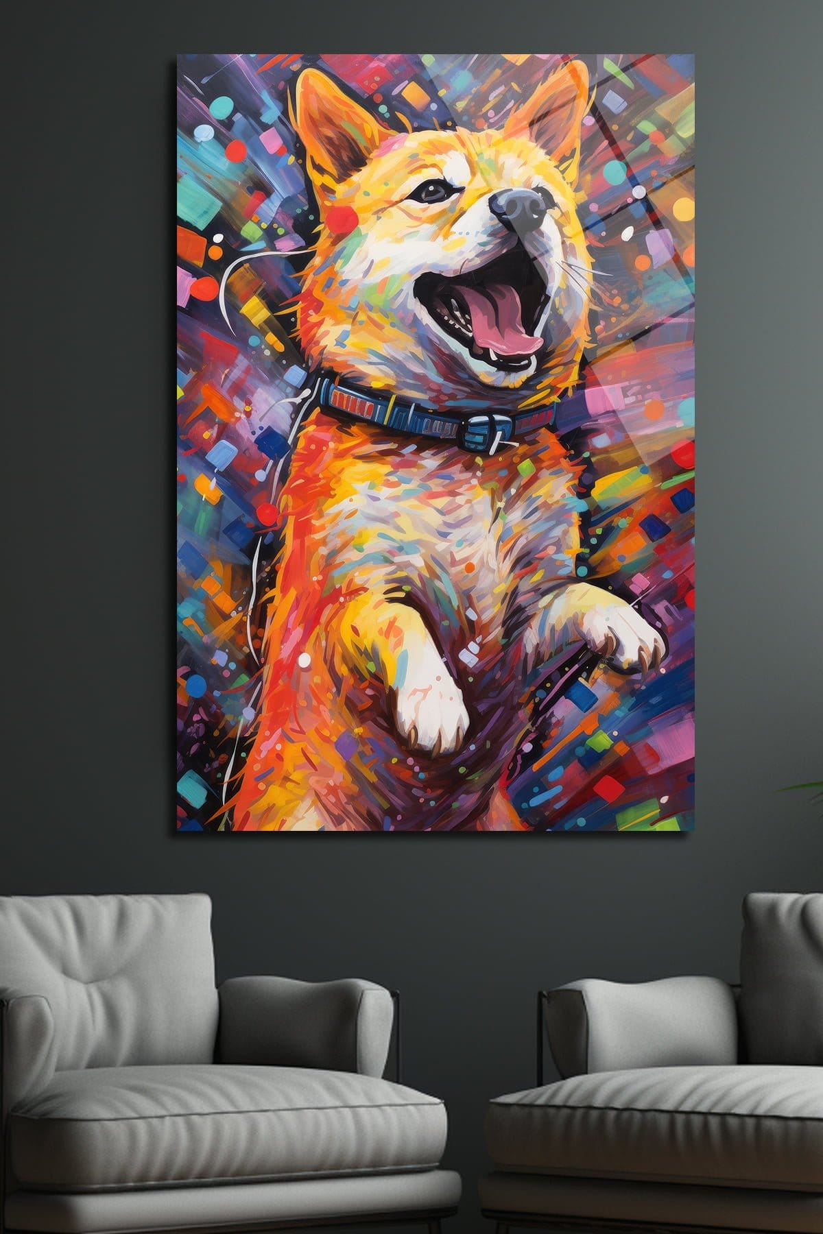Neşeli Corgi: Canlı Renklerle Modern Sanat Cam Tablo Duvar Dekoru cam tablo, duvar sanatı, modern dekorasyon, soyut sanat, cam sanat eserleri, iç mekan dekorasyonu, ofis dekorasyonu, ev dekorasyonu, restoran dekorasyonu, cafe dekorasyonu, cam baskı, UV baskı, estetik duvar sanatı