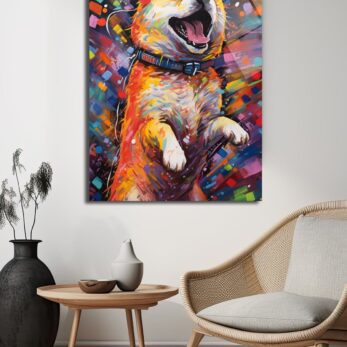 Neşeli Corgi: Canlı Renklerle Modern Sanat Cam Tablo - Glazella
