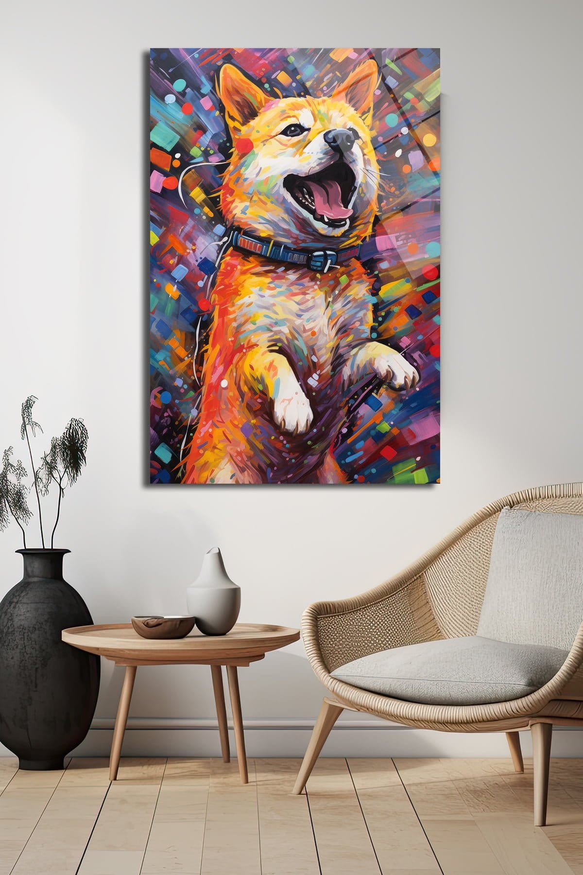 Neşeli Corgi: Canlı Renklerle Modern Sanat Cam Tablo Duvar Dekoru cam tablo, duvar sanatı, modern dekorasyon, soyut sanat, cam sanat eserleri, iç mekan dekorasyonu, ofis dekorasyonu, ev dekorasyonu, restoran dekorasyonu, cafe dekorasyonu, cam baskı, UV baskı, estetik duvar sanatı
