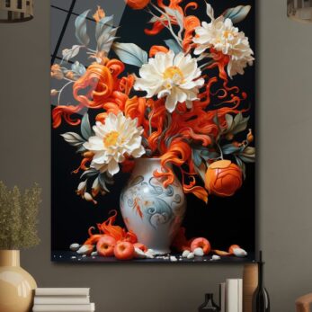 Ateş Rengi Çiçekler: Modern Sanat Temperli Cam Tablo - Glazella Ateş Rengi Çiçekler: Modern Sanat Temperli Cam Tablo - Glazella