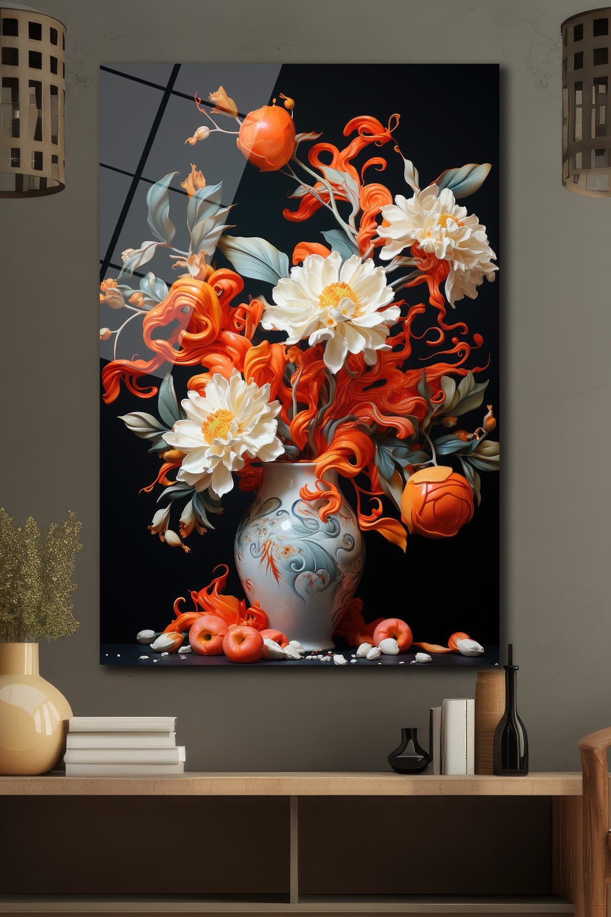 Ateş Rengi Çiçekler: Modern Sanat Temperli Cam Tablo Duvar Dekoru cam tablo, duvar sanatı, modern dekorasyon, soyut sanat, cam sanat eserleri, iç mekan dekorasyonu, ofis dekorasyonu, ev dekorasyonu, restoran dekorasyonu, cafe dekorasyonu, cam baskı, UV baskı, estetik duvar sanatı