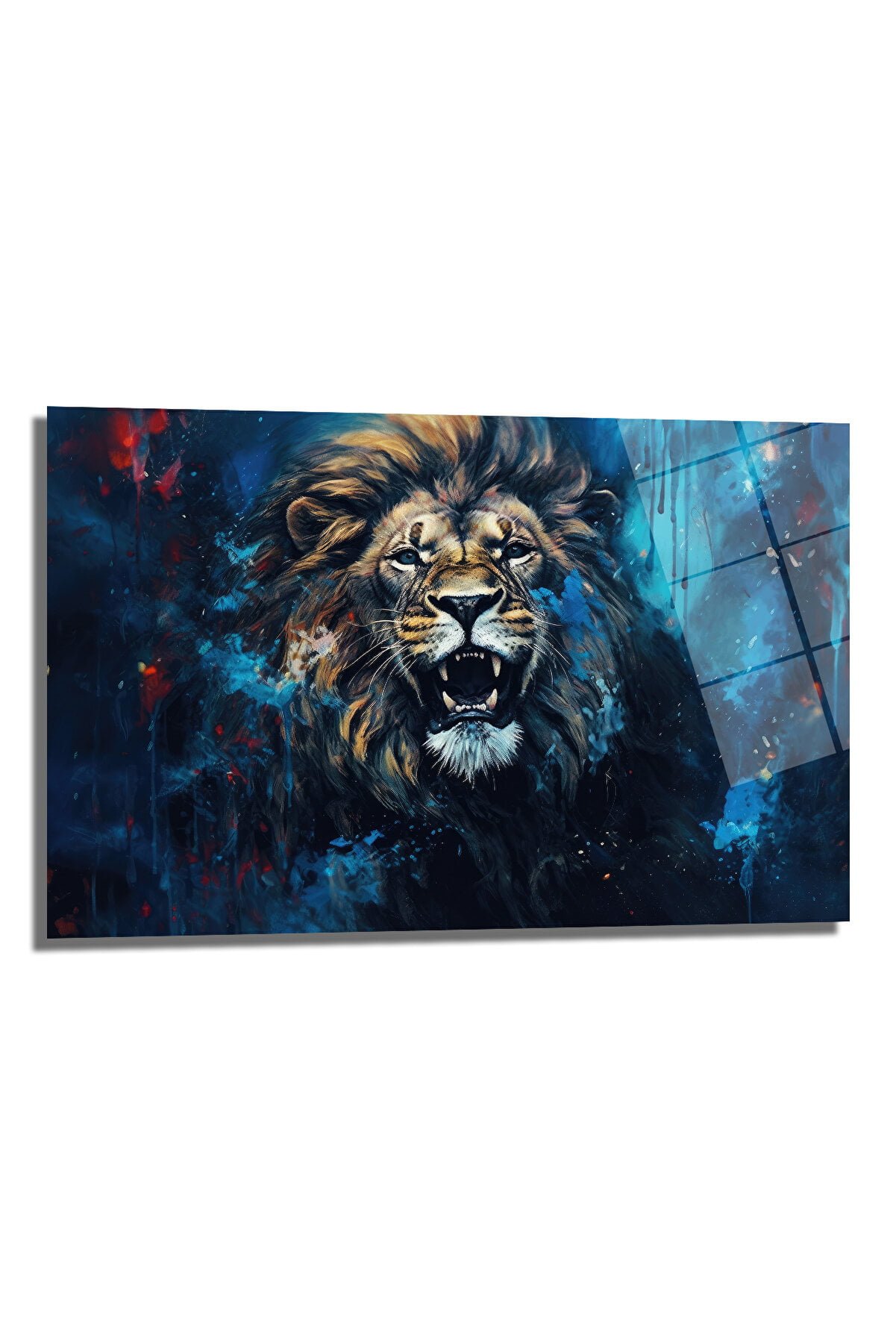 Görkemli Aslan: Modern Sanat Temperli Cam Tablo Duvar Dekoru cam tablo, duvar sanatı, modern dekorasyon, soyut sanat, cam sanat eserleri, iç mekan dekorasyonu, ofis dekorasyonu, ev dekorasyonu, restoran dekorasyonu, cafe dekorasyonu, cam baskı, UV baskı, estetik duvar sanatı