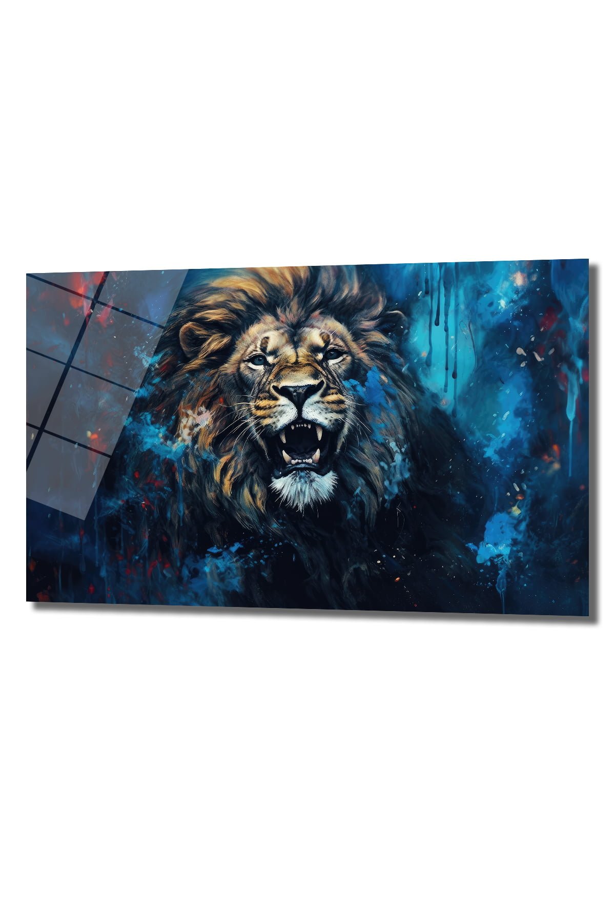 Görkemli Aslan: Modern Sanat Temperli Cam Tablo Duvar Dekoru cam tablo, duvar sanatı, modern dekorasyon, soyut sanat, cam sanat eserleri, iç mekan dekorasyonu, ofis dekorasyonu, ev dekorasyonu, restoran dekorasyonu, cafe dekorasyonu, cam baskı, UV baskı, estetik duvar sanatı
