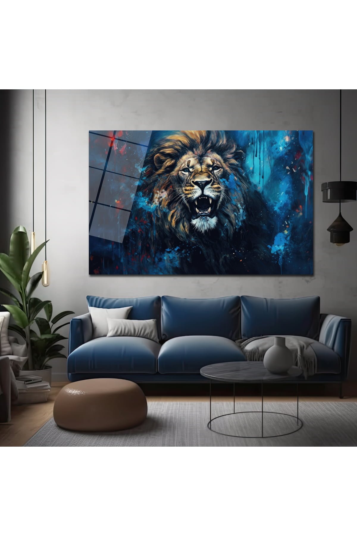 Görkemli Aslan: Modern Sanat Temperli Cam Tablo Duvar Dekoru cam tablo, duvar sanatı, modern dekorasyon, soyut sanat, cam sanat eserleri, iç mekan dekorasyonu, ofis dekorasyonu, ev dekorasyonu, restoran dekorasyonu, cafe dekorasyonu, cam baskı, UV baskı, estetik duvar sanatı