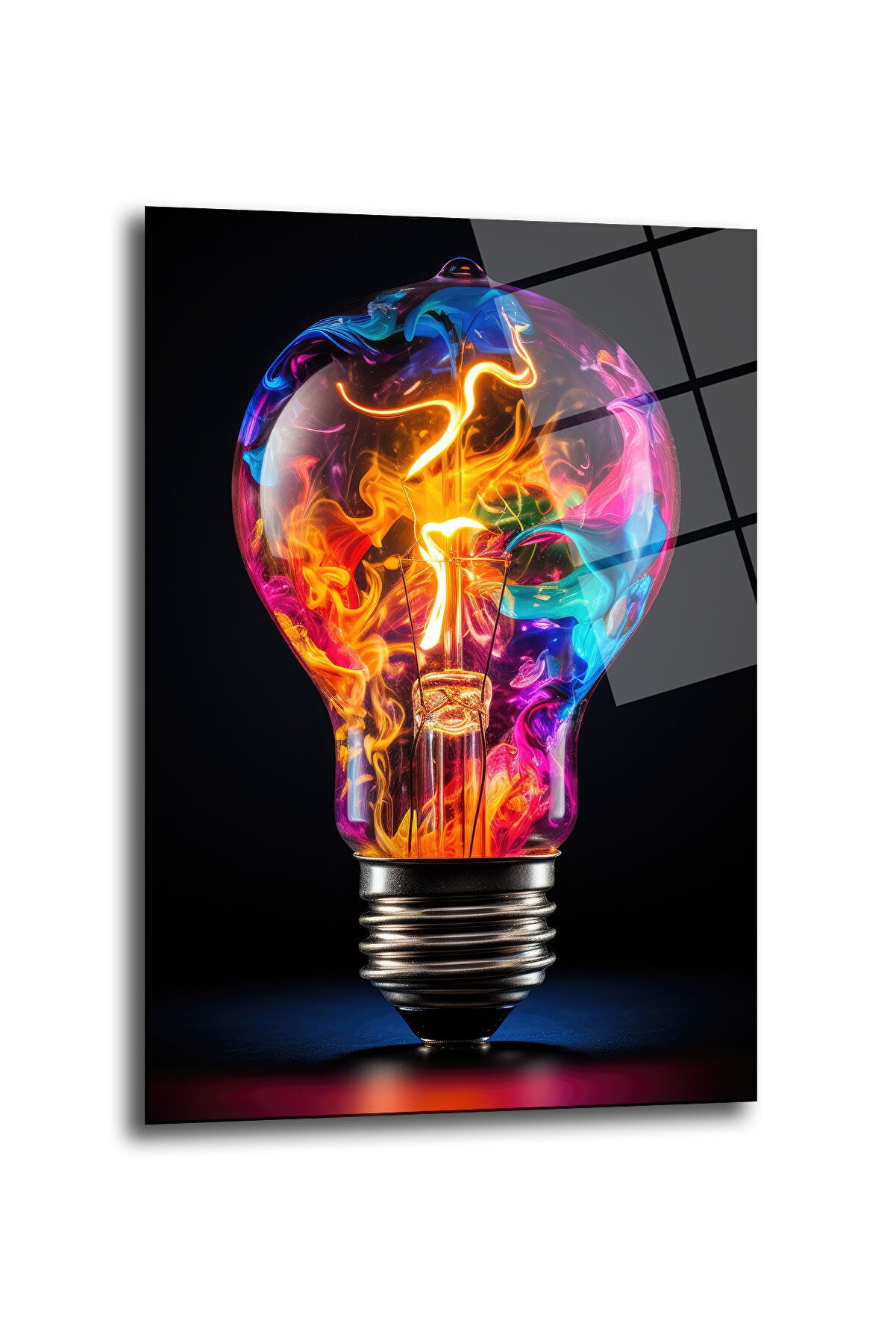 Enerji Patlaması: Renkli Işık Ampulü Modern Temperli Cam Tablo Duvar Dekoru cam tablo, duvar sanatı, modern dekorasyon, soyut sanat, cam sanat eserleri, iç mekan dekorasyonu, ofis dekorasyonu, ev dekorasyonu, restoran dekorasyonu, cafe dekorasyonu, cam baskı, UV baskı, estetik duvar sanatı