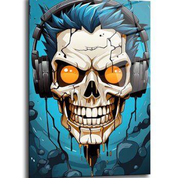 Rebel Ruhu: Kulaklıklı Skull Cam Tablo - Modern Duvar Sanatı - Glazella