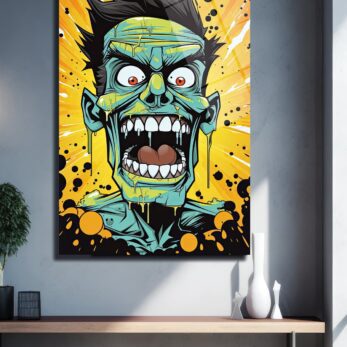 Çığlık Atan Enerji: Pop Art Zombi Temalı Modern Cam Tablo - Glazella