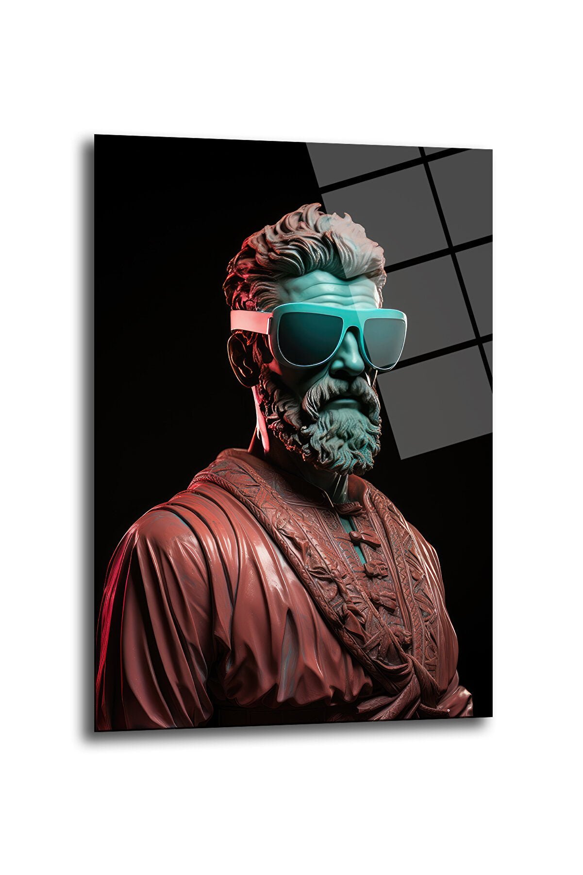 Neo-Klasik Asi: Neon Işıklı Filozof Büst Cam Tablo Duvar Dekoru cam tablo, duvar sanatı, modern dekorasyon, soyut sanat, cam sanat eserleri, iç mekan dekorasyonu, ofis dekorasyonu, ev dekorasyonu, restoran dekorasyonu, cafe dekorasyonu, cam baskı, UV baskı, estetik duvar sanatı