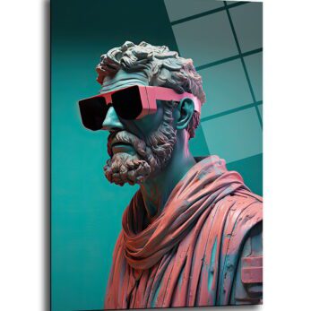 Neon Gözlü Filozof: Fütüristik Sanat Cam Tablo - Glazella