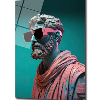 Neon Gözlü Filozof: Fütüristik Sanat Cam Tablo - Glazella