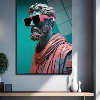 Neon Gözlü Filozof: Fütüristik Sanat Cam Tablo - Glazella